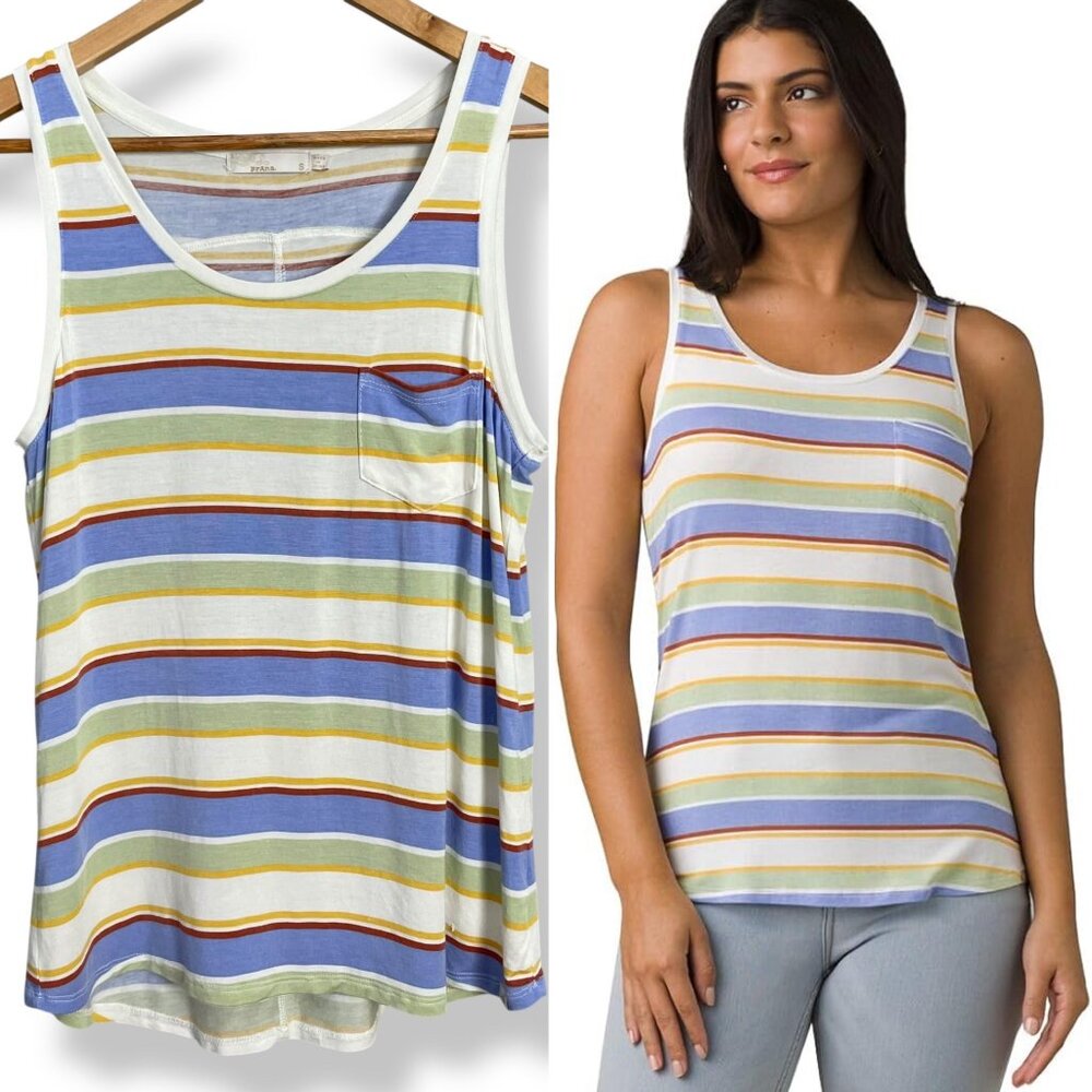 Prana Tank Top Foundation Scoop Neck‎ Women Morning Glory Stripe Shirt Small